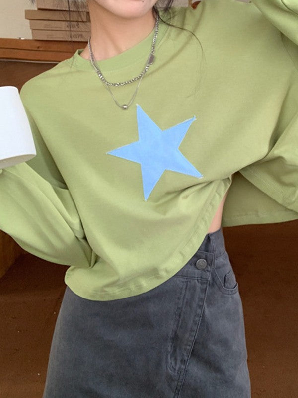 Baggy-Hoodie mit Reißverschluss im Vintage-Stil mit Stern-Patch