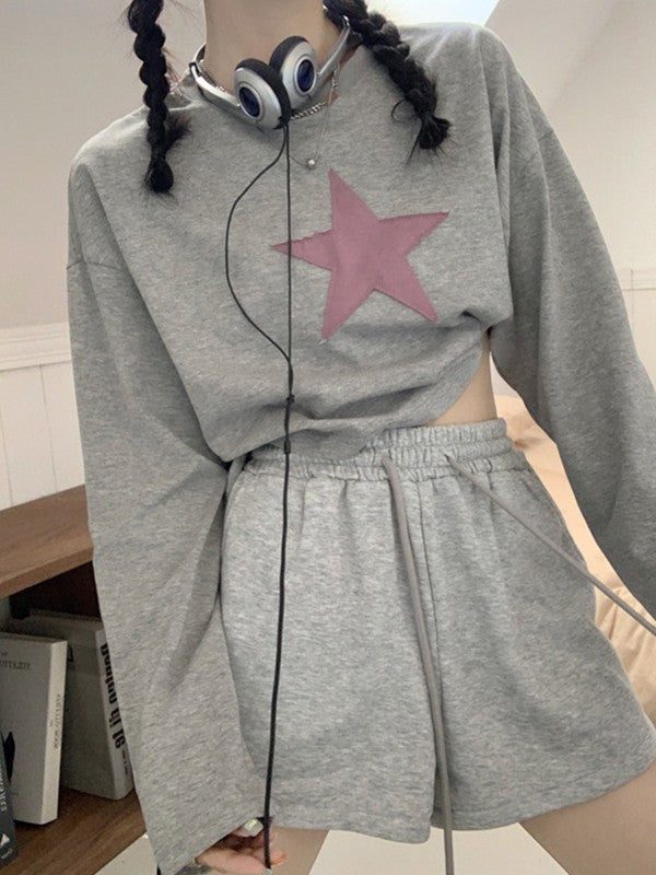 Baggy-Hoodie mit Reißverschluss im Vintage-Stil mit Stern-Patch