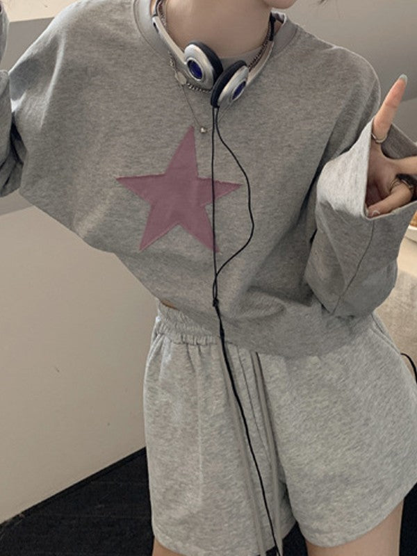 Baggy-Hoodie mit Reißverschluss im Vintage-Stil mit Stern-Patch