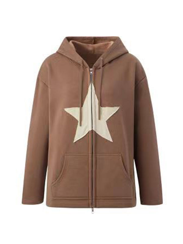 Baggy-Hoodie mit Reißverschluss im Vintage-Stil mit Stern-Patch