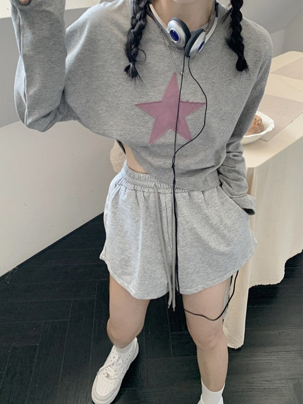 Baggy-Hoodie mit Reißverschluss im Vintage-Stil mit Stern-Patch