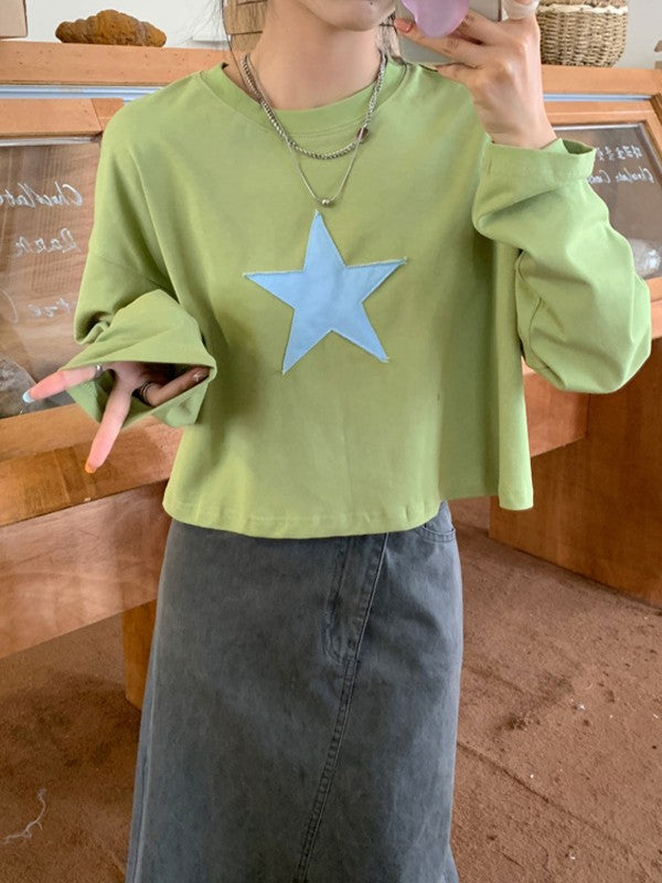 Baggy-Hoodie mit Reißverschluss im Vintage-Stil mit Stern-Patch