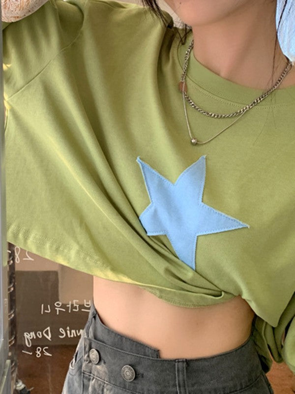 Baggy-Hoodie mit Reißverschluss im Vintage-Stil mit Stern-Patch