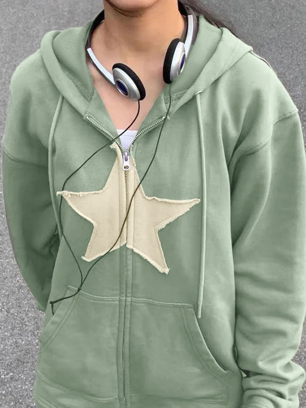 Baggy-Hoodie mit Reißverschluss im Vintage-Stil mit Stern-Patch