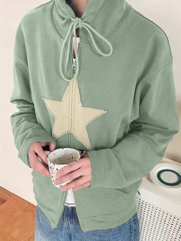 Baggy-Hoodie mit Reißverschluss im Vintage-Stil mit Stern-Patch