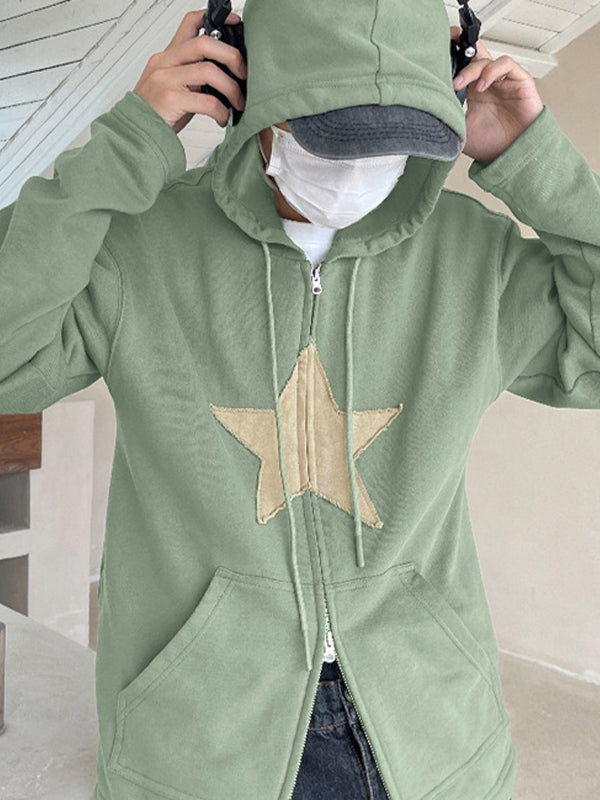 Baggy-Hoodie mit Reißverschluss im Vintage-Stil mit Stern-Patch
