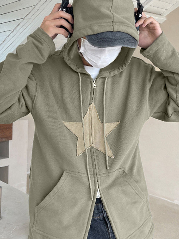 Baggy-Hoodie mit Reißverschluss im Vintage-Stil mit Stern-Patch