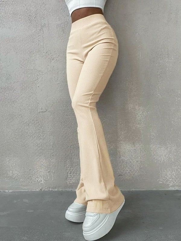 Pantalones acampanados de canalé elástico