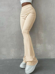 Pantalones acampanados de canalé elástico
