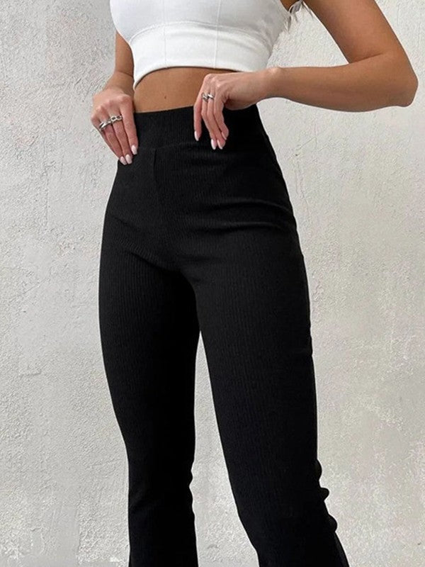 Pantalones acampanados de canalé elástico