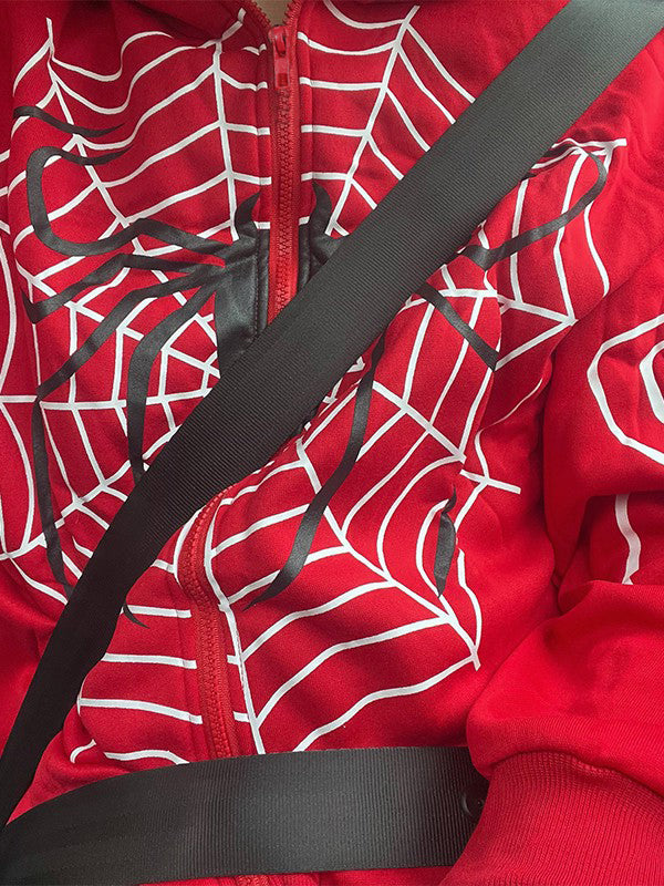 Kapuzenjacke mit Reißverschluss und Spinnen-Print