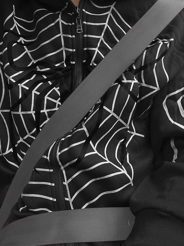 Kapuzenjacke mit Reißverschluss und Spinnen-Print