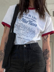 Vintage Kurzarm-Ringer-T-Shirt mit Grafik