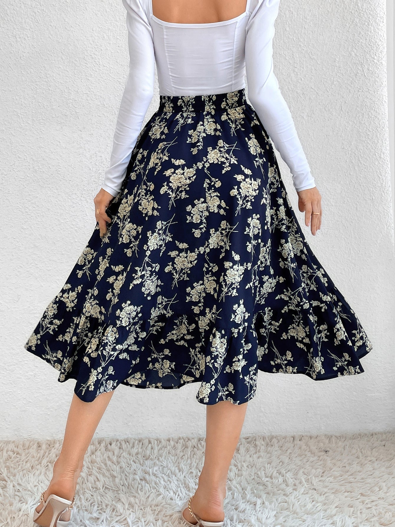 Elastic Waist Leopard Ruffled Maxi Skirt Sai Feel