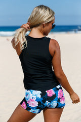 Eleganter, sportlicher Tankini-Badeanzug mit Blumenmuster und Reißverschluss vorne