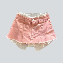 Exposed pocket color denim skort