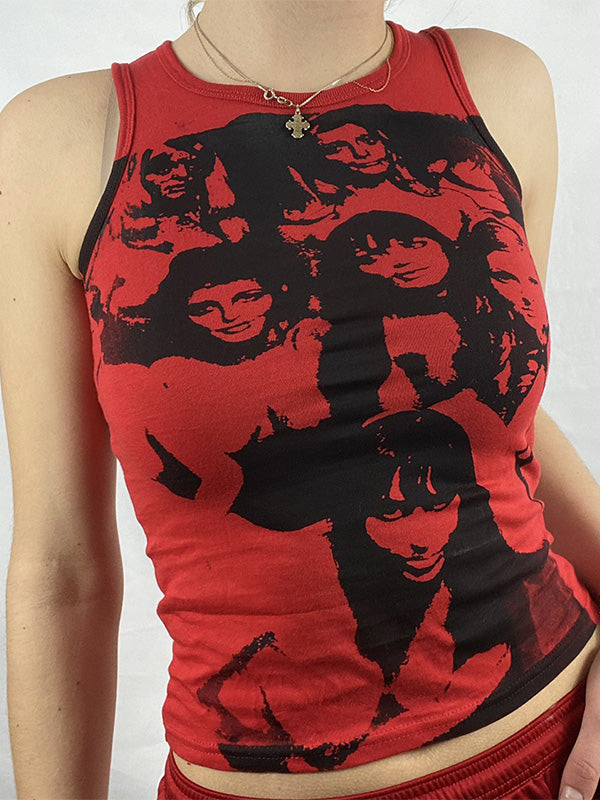 Kurzes Tanktop mit Vintage-Mädchen-Grafik