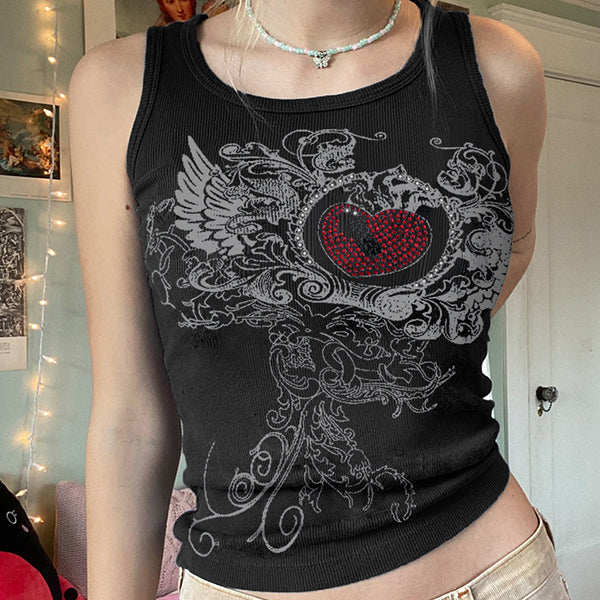 Crop-Tanktop mit Herz-Strass