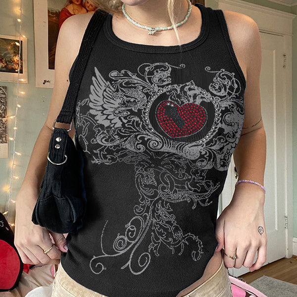 Crop-Tanktop mit Herz-Strass
