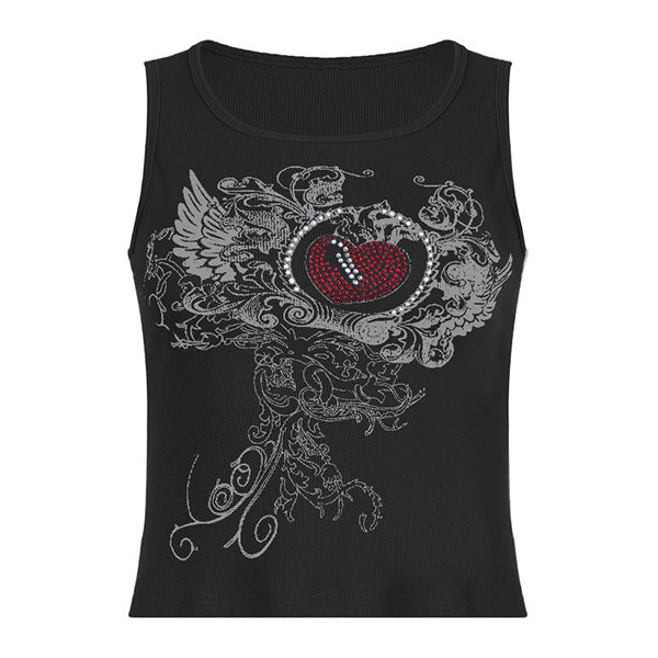 Crop-Tanktop mit Herz-Strass