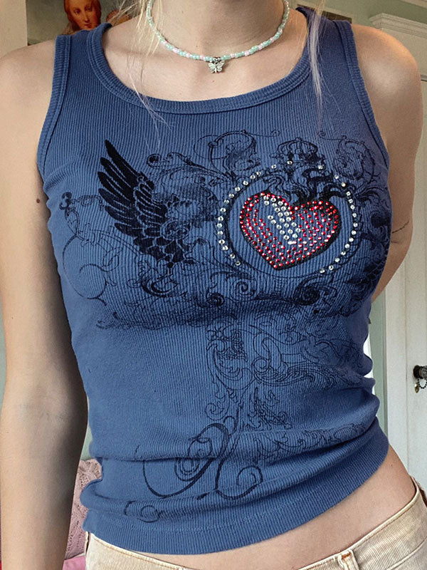 Crop-Tanktop mit Herz-Strass