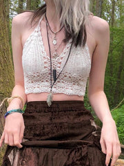 Neckholder-Camisole mit Häkelstrickmuster