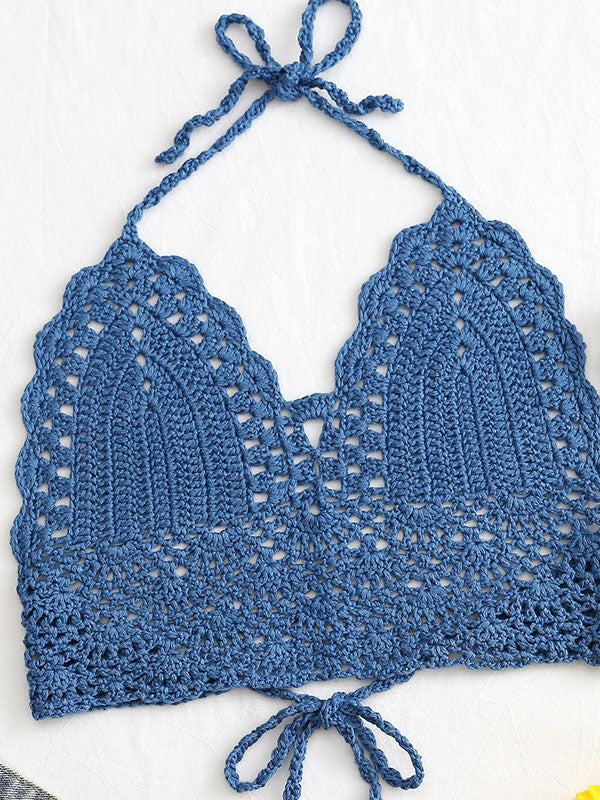 Neckholder-Camisole mit Häkelstrickmuster