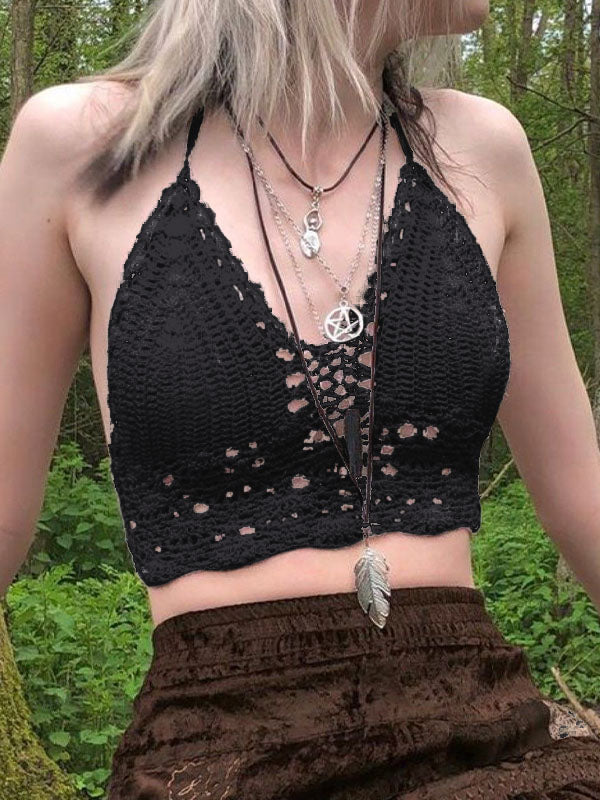 Neckholder-Camisole mit Häkelstrickmuster