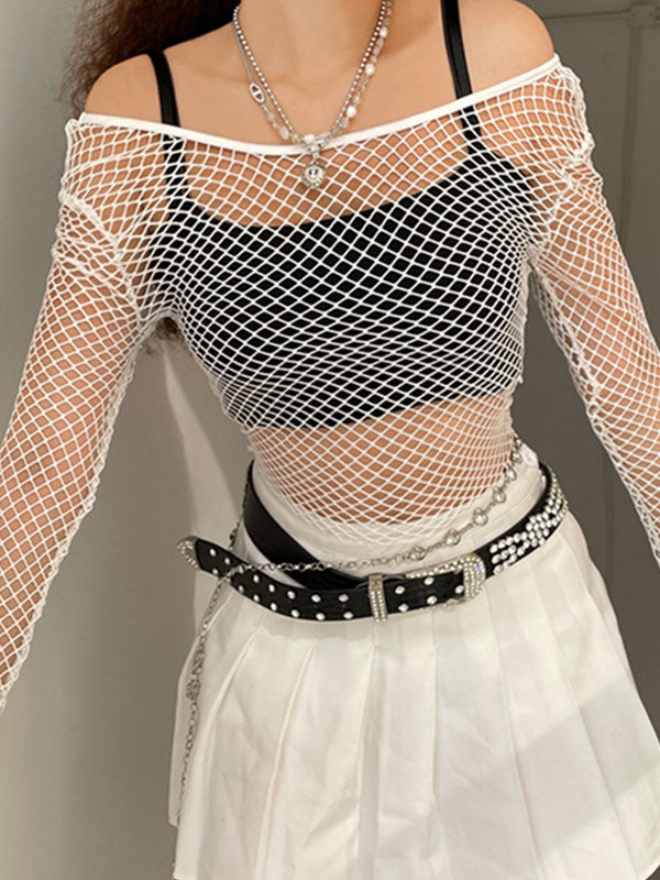 Crop-Top aus langärmligem Netzstoff
