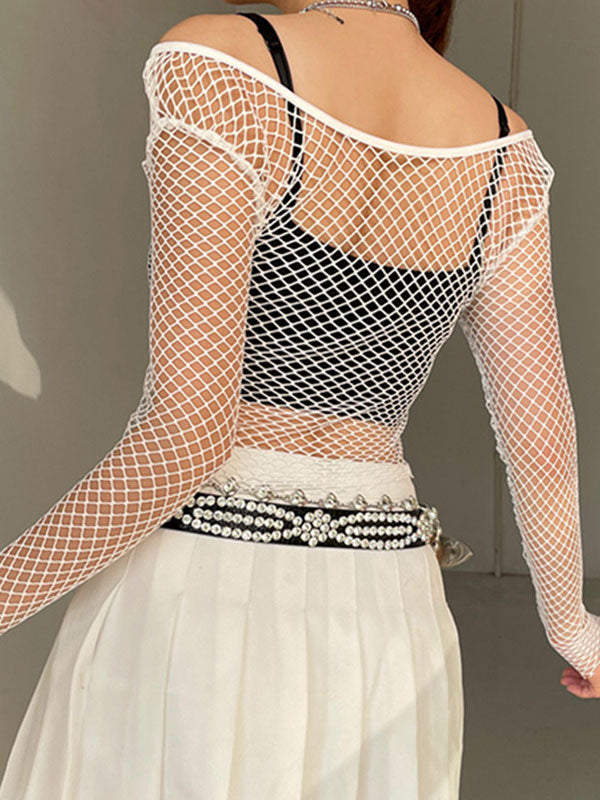 Crop-Top aus langärmligem Netzstoff
