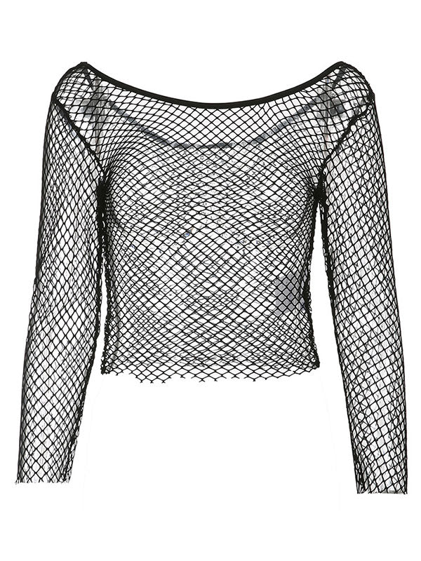 Crop-Top aus langärmligem Netzstoff