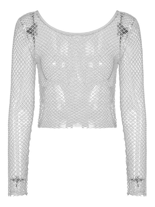Crop-Top aus langärmligem Netzstoff