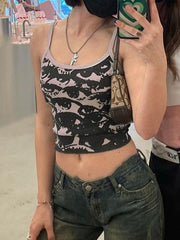 Kurzes Cami-Top mit Augen-Print