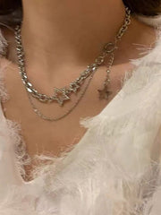 Mehrreihige Halskette mit Strass und Stern Dekor