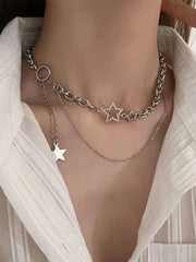 Mehrreihige Halskette mit Strass und Stern Dekor