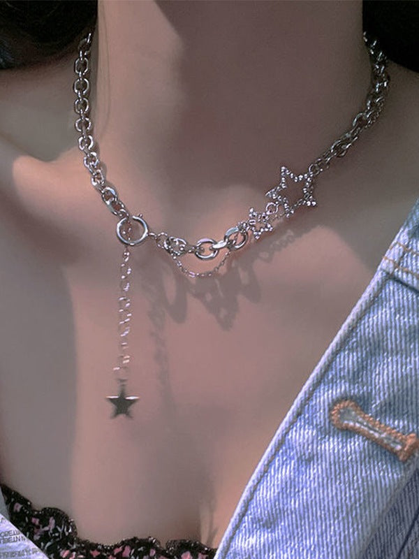 Mehrreihige Halskette mit Strass und Stern Dekor
