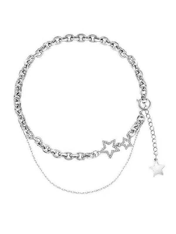 Mehrreihige Halskette mit Strass und Stern Dekor