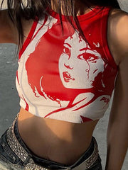 Kurzes Tanktop mit Punk-Girl-Print