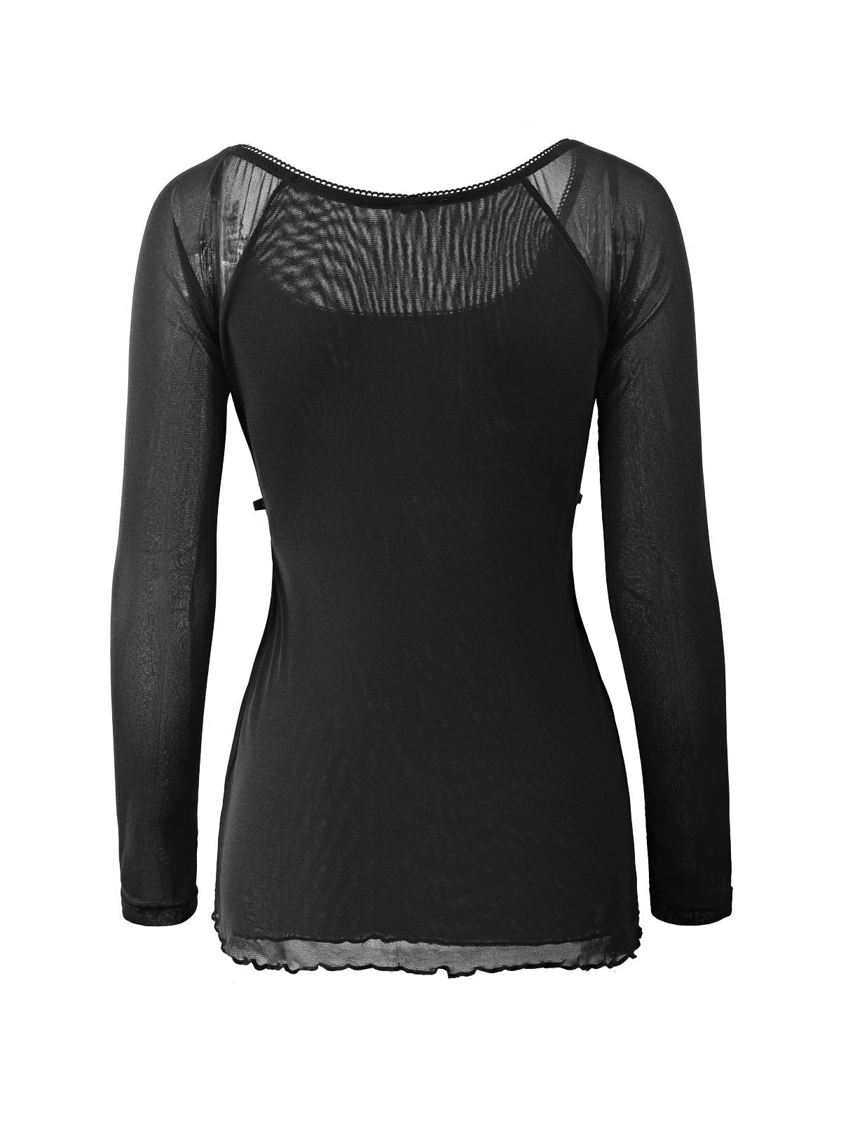 Langärmlige Bluse mit Spitzenbesatz und Bindeband vorne