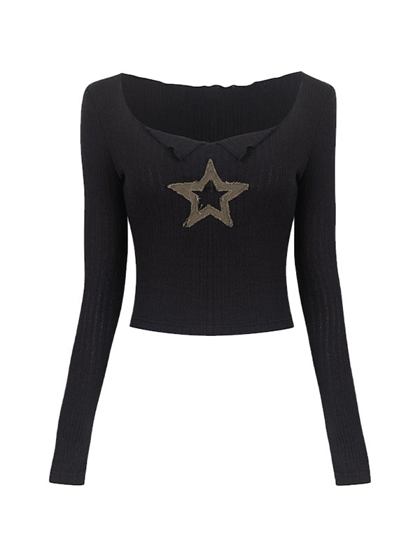 Langärmliges Crop-Top aus Strick mit Stern-Patch