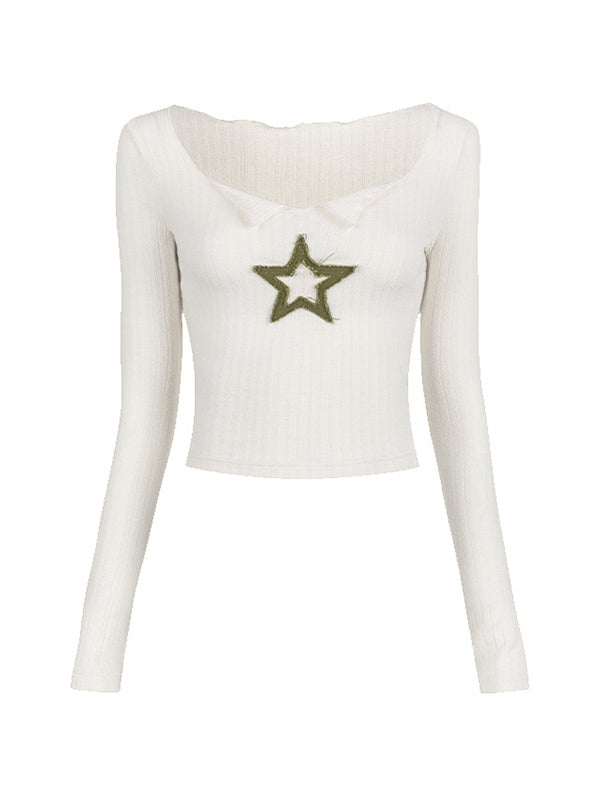 Langärmliges Crop-Top aus Strick mit Stern-Patch