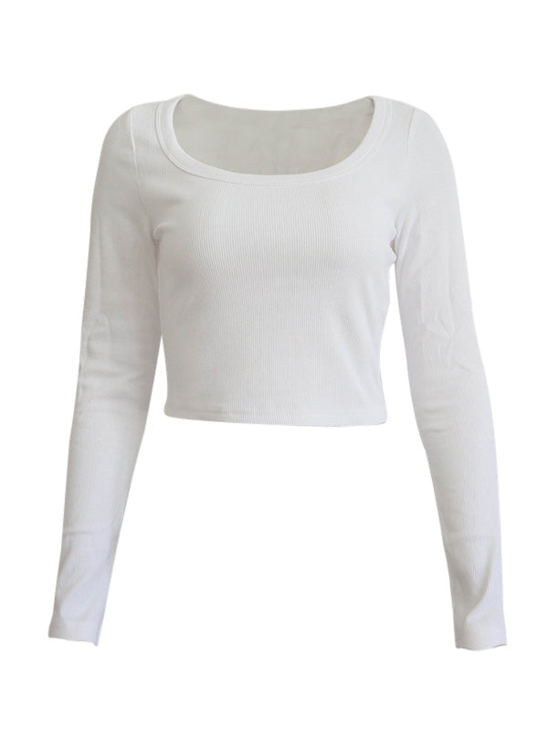Einfarbiges, langärmliges Crop-Top aus Strick
