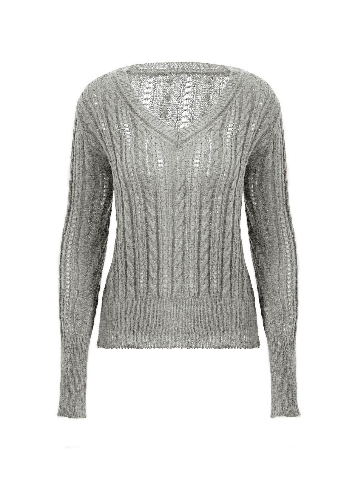 Vintage-Stricktop mit V-Ausschnitt und Zopfmuster