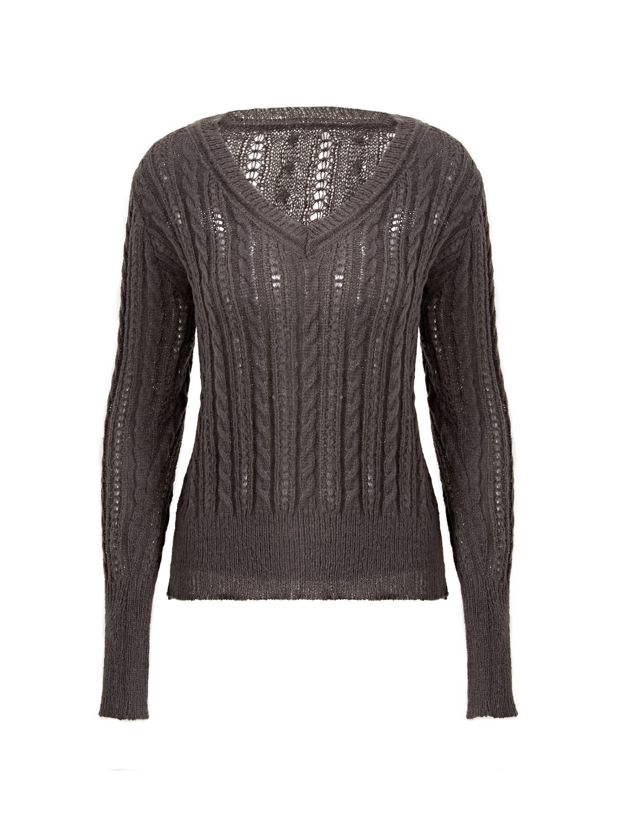 Vintage-Stricktop mit V-Ausschnitt und Zopfmuster