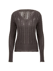 Vintage-Stricktop mit V-Ausschnitt und Zopfmuster