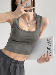 Gepolstertes, kurzes Tanktop mit quadratischem Ausschnitt