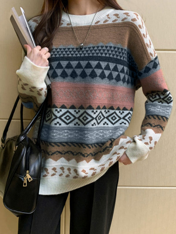 Pullover aus gemischtem Jacquard im Vintage-Stil