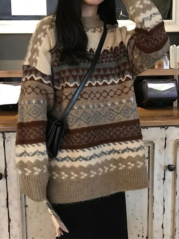 Pullover aus gemischtem Jacquard im Vintage-Stil