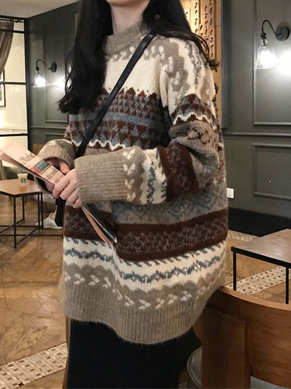 Pullover aus gemischtem Jacquard im Vintage-Stil