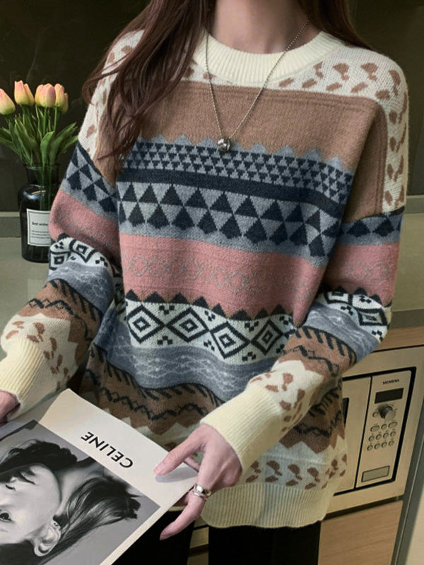 Pullover aus gemischtem Jacquard im Vintage-Stil